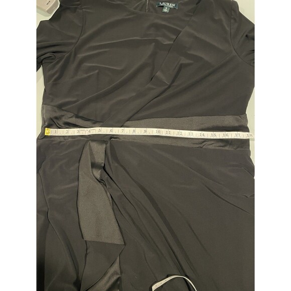 Ralph Lauren Black Knit Dress Satin Waist Ruffle Size 16 - Picture 11 of 14